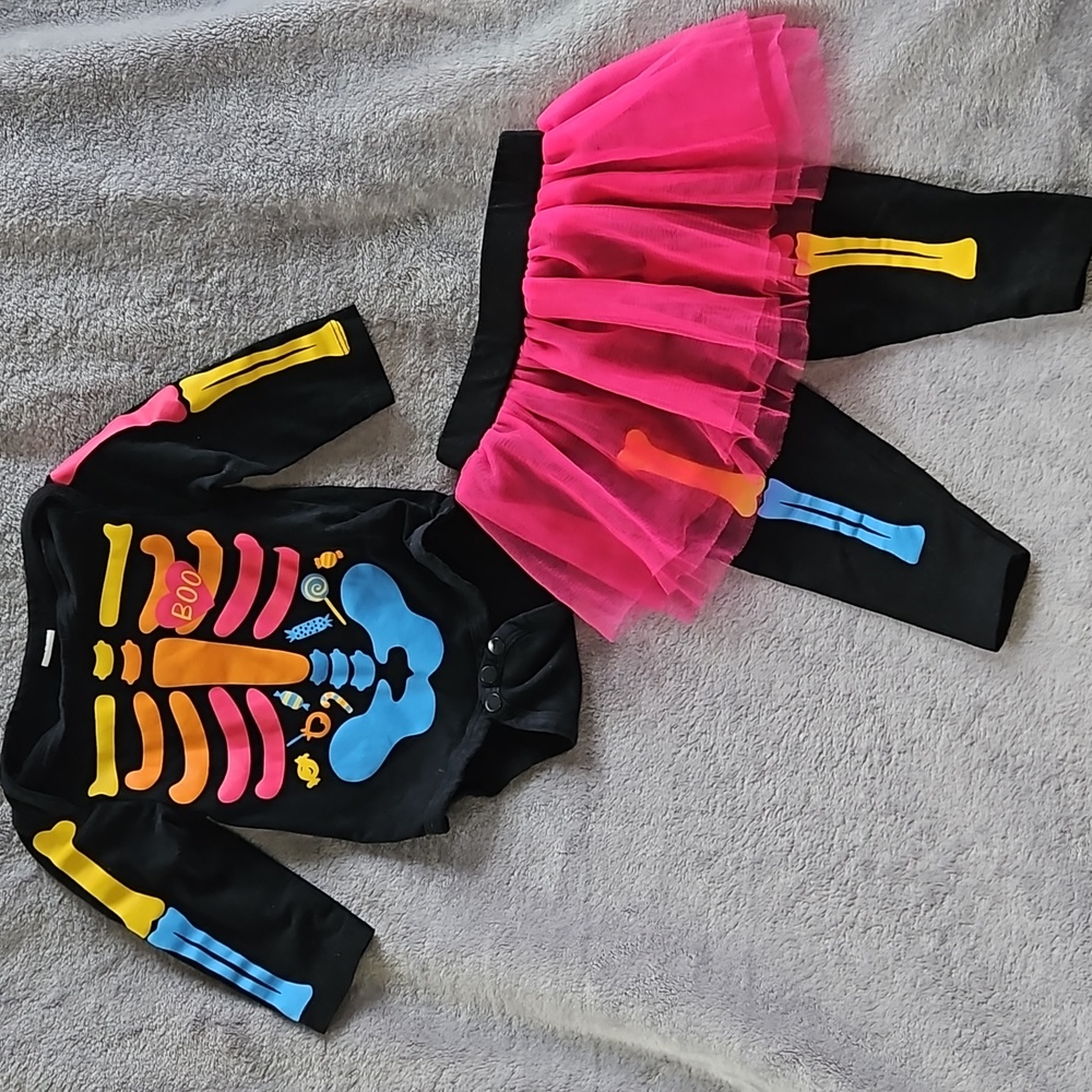 Adorable 0-3 Baby Girl Skeleton Tutu Set